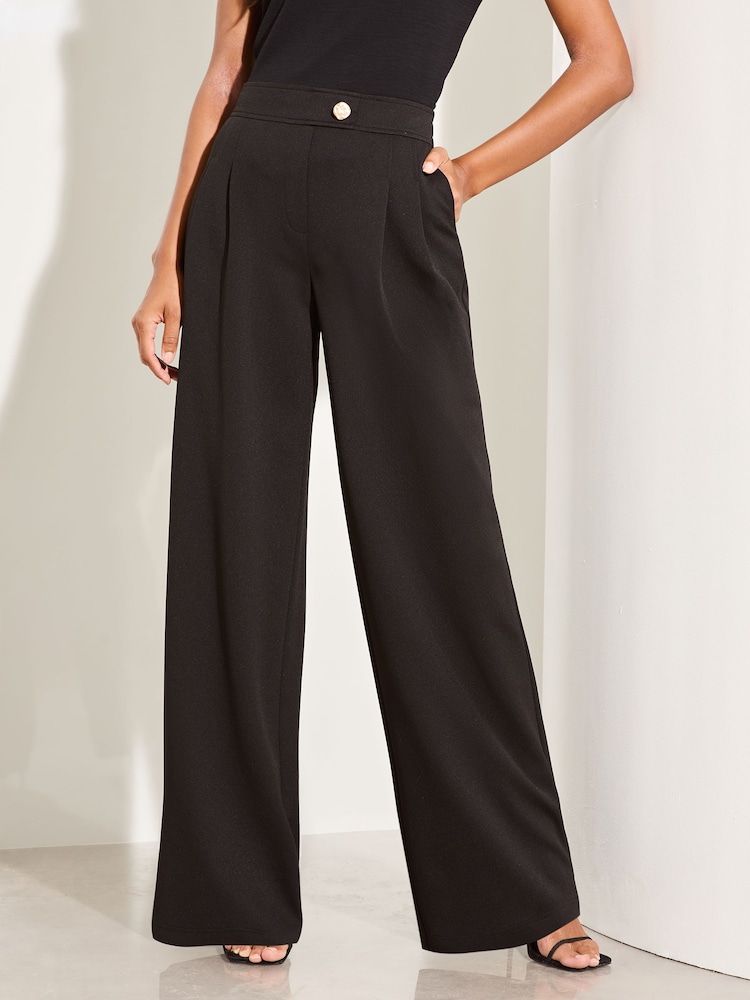 Lipsy Black Relaxed Wide Leg Jersey Trousers - Image 1 of 4