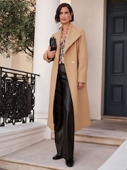 Love & Roses Brown Petite Shawl Collar Belted Coat - Image 1 of 4