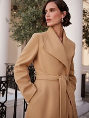 Love & Roses Brown Petite Shawl Collar Belted Coat - Image 2 of 4