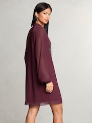 Lipsy Red Petite Long Sleeve Hand Embellished Artwork Mini Shift Dress - Image 4 of 4