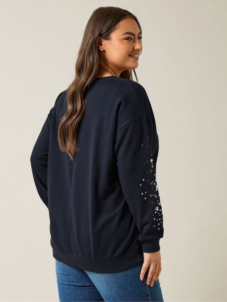 Evans Blue Animal Print Sequin Sweat Top - Image 3 of 5