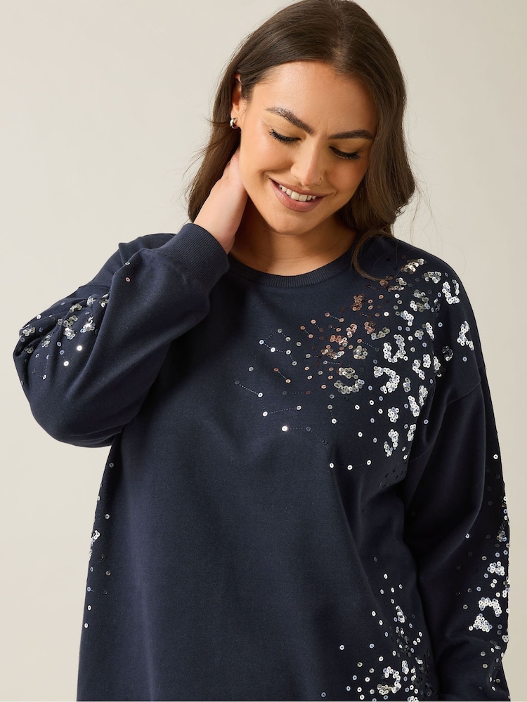 Evans Blue Animal Print Sequin Sweat Top - Image 4 of 5