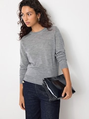 Grey 100% Merino Wool Long Sleeve Crew Neck Jumper - Image 1 of 7