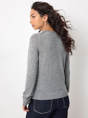 Grey 100% Merino Wool Long Sleeve Crew Neck Jumper - Image 2 of 7