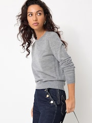 Grey 100% Merino Wool Long Sleeve Crew Neck Jumper - Image 3 of 7