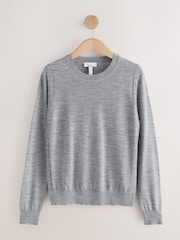 Grey 100% Merino Wool Long Sleeve Crew Neck Jumper - Image 5 of 7