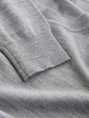 Grey 100% Merino Wool Long Sleeve Crew Neck Jumper - Image 7 of 7