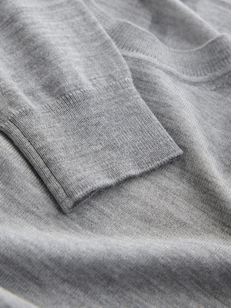 Grey 100% Merino Wool Long Sleeve Crew Neck Jumper - Image 7 of 7