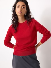 Red 100% Merino Wool Long Sleeve Crew Neck Jumper - Image 1 of 9