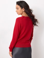 Red 100% Merino Wool Long Sleeve Crew Neck Jumper - Image 3 of 9