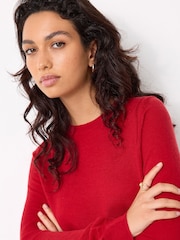Red 100% Merino Wool Long Sleeve Crew Neck Jumper - Image 5 of 9