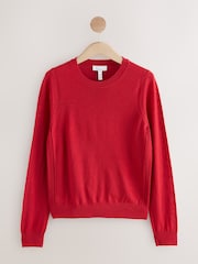 Red 100% Merino Wool Long Sleeve Crew Neck Jumper - Image 6 of 9