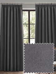 furn. Charcoal Dawn 100% Blackout Thermal Pencil Pleat Curtains - Image 1 of 6