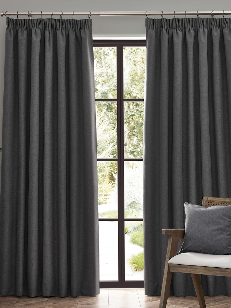 furn. Charcoal Dawn 100% Blackout Thermal Pencil Pleat Curtains - Image 2 of 6