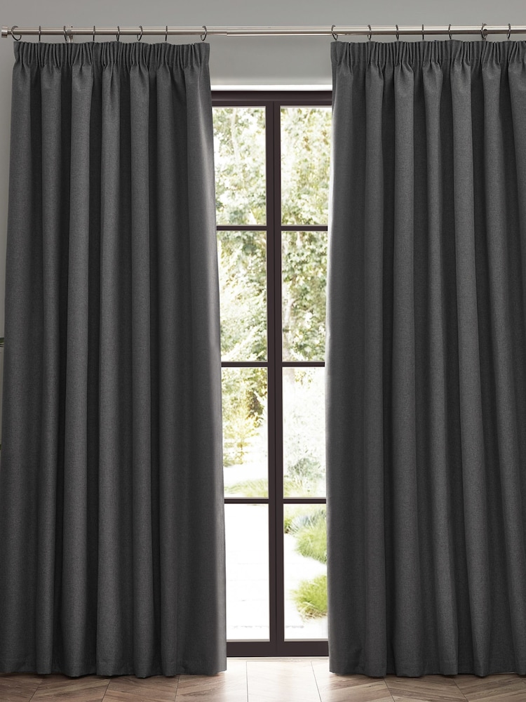 furn. Charcoal Dawn 100% Blackout Thermal Pencil Pleat Curtains - Image 6 of 6