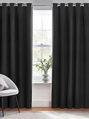 furn. Black Dawn 100% Blackout Thermal Eyelet Curtains - Image 1 of 4