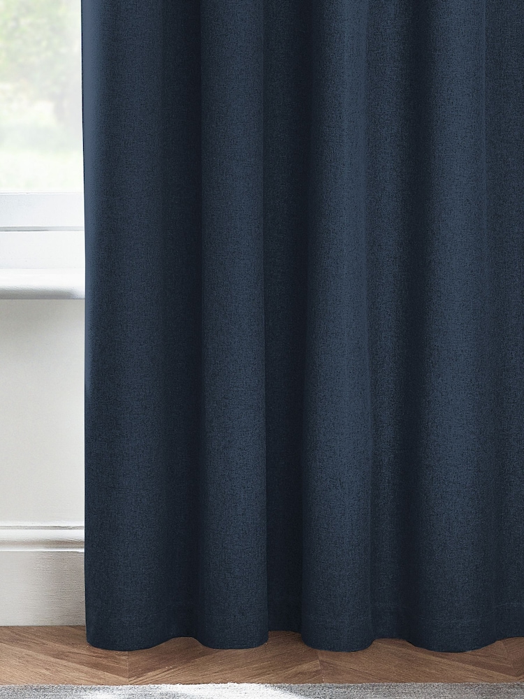 Furn Midnight Blue Dawn Textured Blackout Eyelet Curtains - Image 4 of 4 Furn Midnight Blue Dawn Textured Blackout Eyelet Curtains - Image 4 of 4