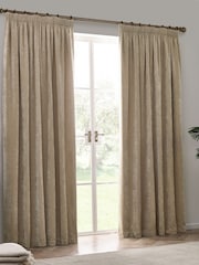 Yard Natural Heavy Chenille Velvet Room Darkening Pencil Pleat Curtains - Image 5 of 5