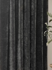 Yard Charcoal Heavy Chenille Velvet Room Darkening Pencil Pleat Curtains - Image 3 of 5
