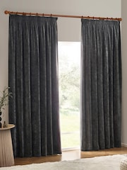 Yard Charcoal Heavy Chenille Velvet Room Darkening Pencil Pleat Curtains - Image 5 of 5