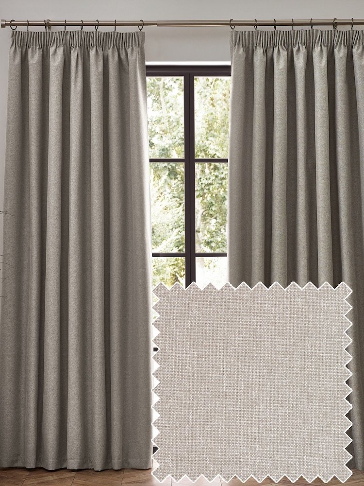 furn. Linen Dawn 100% Blackout Thermal Pencil Pleat Curtains - Image 1 of 6