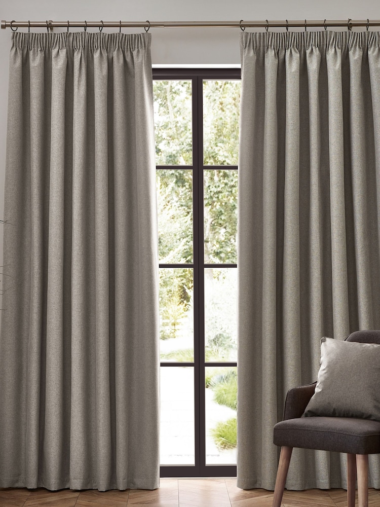 furn. Linen Dawn 100% Blackout Thermal Pencil Pleat Curtains - Image 2 of 6