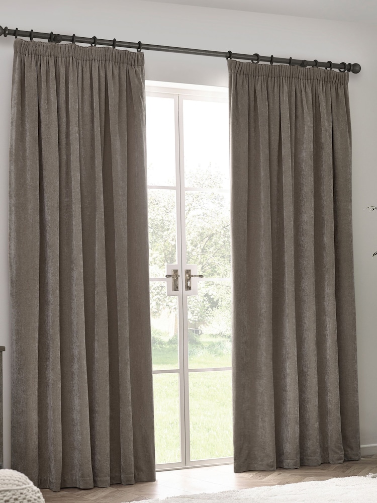 Yard Greige Heavy Chenille Velvet Room Darkening Pencil Pleat Curtains - Image 5 of 5