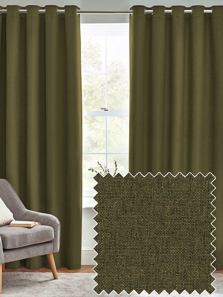 furn. Olive Dawn 100% Blackout Thermal Eyelet Curtains - Image 1 of 5
