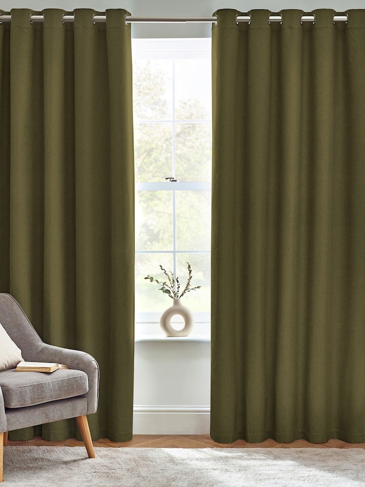furn. Olive Dawn 100% Blackout Thermal Eyelet Curtains - Image 2 of 5