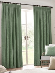 Yard Eucalyptus Heavy Chenille Velvet Room Darkening Pencil Pleat Curtains - Image 2 of 4