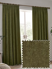 Yard Olive Heavy Chenille Velvet Room Darkening Pencil Pleat Curtains - Image 1 of 5