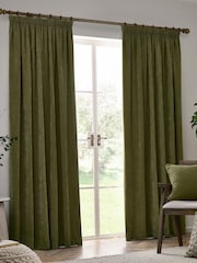 Yard Olive Heavy Chenille Velvet Room Darkening Pencil Pleat Curtains - Image 2 of 5