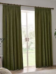 Yard Olive Heavy Chenille Velvet Room Darkening Pencil Pleat Curtains - Image 5 of 5