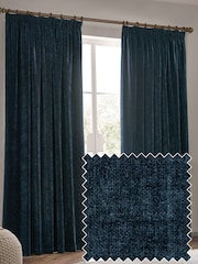 Yard Navy Heavy Chenille Velvet Room Darkening Pencil Pleat Curtains - Image 1 of 5