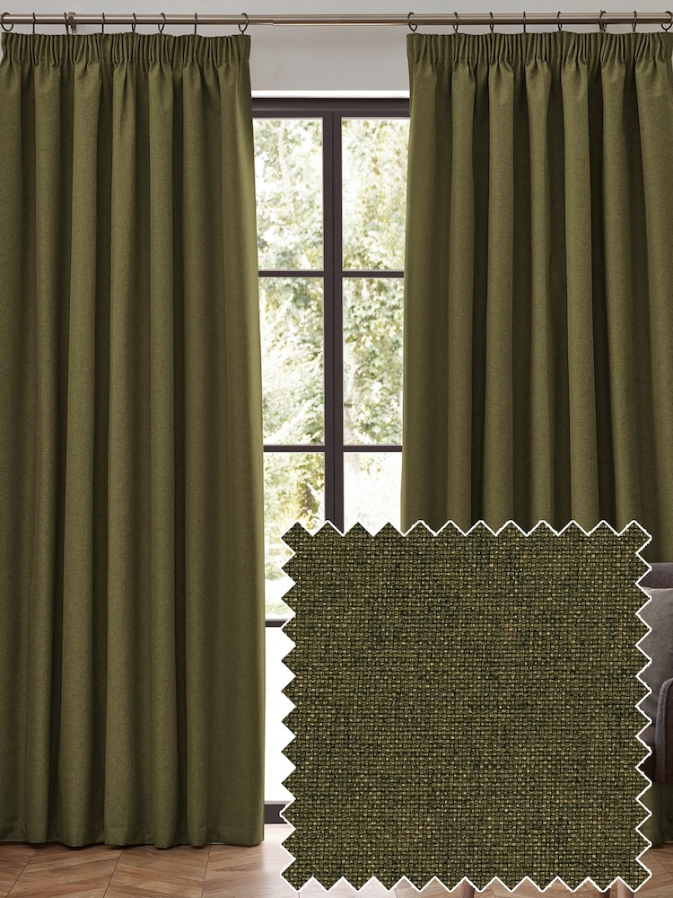 furn. Olive Dawn 100% Blackout Thermal Pencil Pleat Curtains - Image 1 of 5