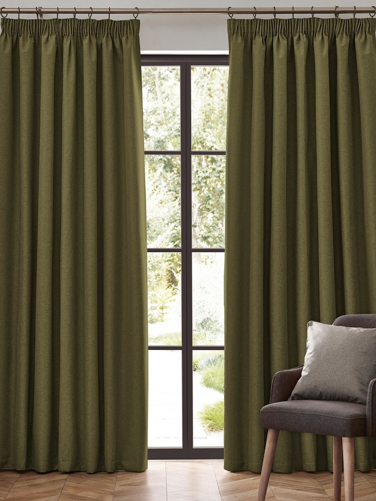 furn. Olive Dawn 100% Blackout Thermal Pencil Pleat Curtains - Image 2 of 5