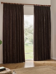Yard Brown Heavy Chenille Velvet Room Darkening Pencil Pleat Curtains - Image 2 of 5