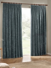 Yard Marine Heavy Chenille Velvet Room Darkening Pencil Pleat Curtains - Image 2 of 5