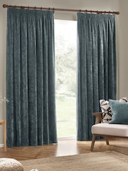 Yard Marine Heavy Chenille Velvet Room Darkening Pencil Pleat Curtains - Image 3 of 5