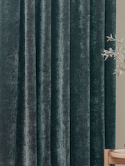 Yard Marine Heavy Chenille Velvet Room Darkening Pencil Pleat Curtains - Image 5 of 5