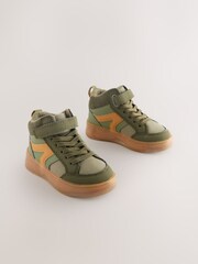 Green Khaki Touch Fastening Elastic Lace Hi Top Trainers - Image 1 of 5