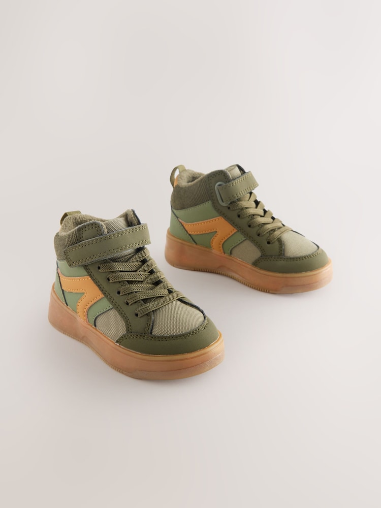 Green Khaki Touch Fastening Elastic Lace Hi Top Trainers - Image 1 of 5
