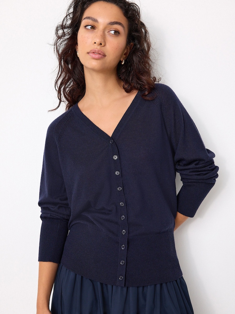 Navy Blue 100% Merino Wool N.Premium V-Neck Button Cardigan - Image 1 of 7
