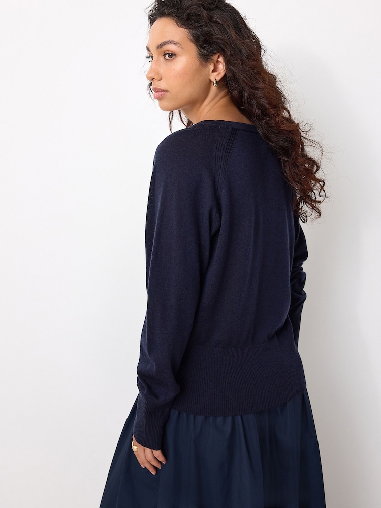 Navy Blue 100% Merino Wool N.Premium V-Neck Button Cardigan - Image 2 of 7