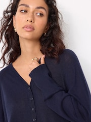 Navy Blue 100% Merino Wool N.Premium V-Neck Button Cardigan - Image 3 of 7