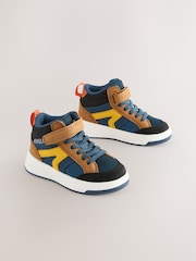 Navy/Tan Colourblock - Visoki športni copati z elastično čipko in zapenjanjem z ježkom - Slika 1 iz 6