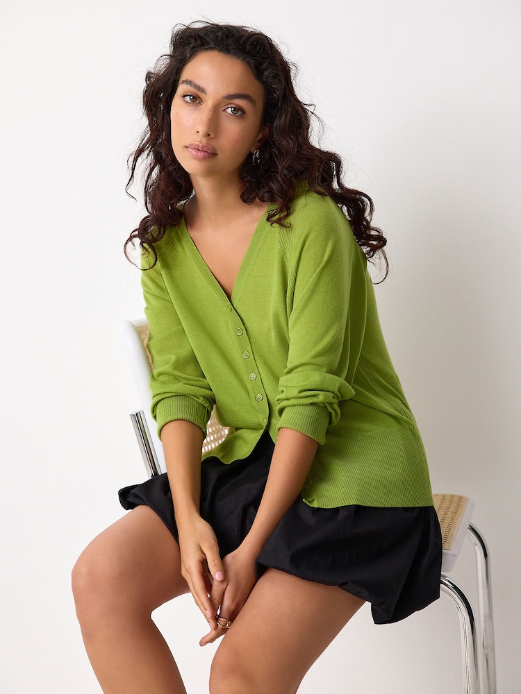 Green 100% Merino Wool N.Premium V-Neck Button Cardigan - Image 1 of 8
