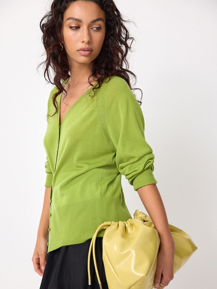 Green 100% Merino Wool N.Premium V-Neck Button Cardigan - Image 2 of 8