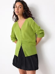 Green 100% Merino Wool N.Premium V-Neck Button Cardigan - Image 3 of 8