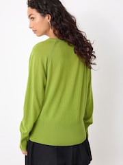 Green 100% Merino Wool N.Premium V-Neck Button Cardigan - Image 4 of 8